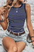 Stripe Contrast Round Neck Sleeveless Slim Top